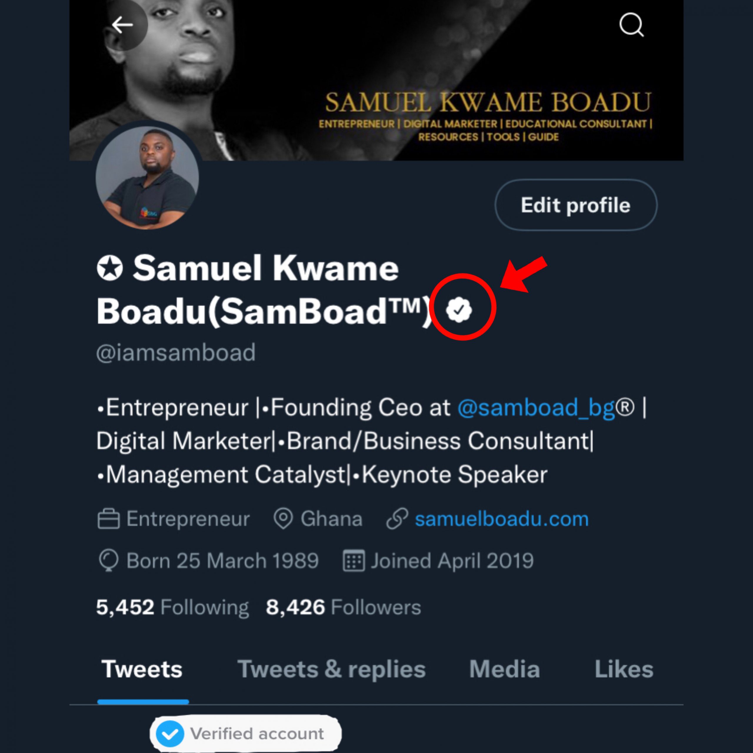 Samuel Kwame Boadu verified on twitter scaled