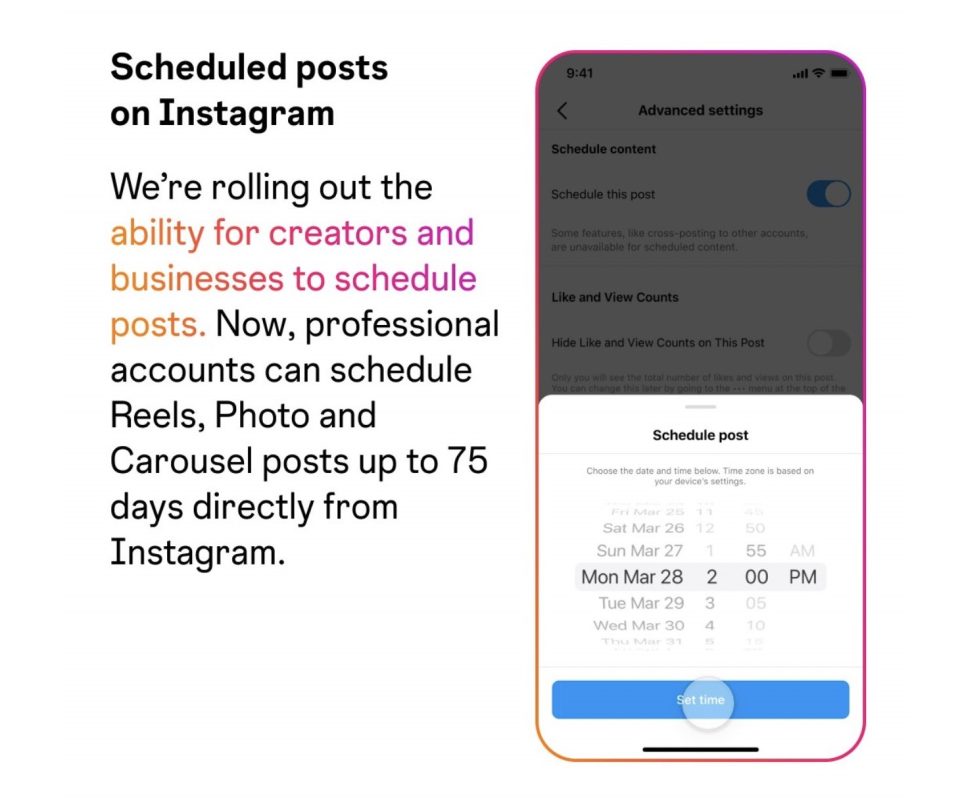 schedule posts on Instagram