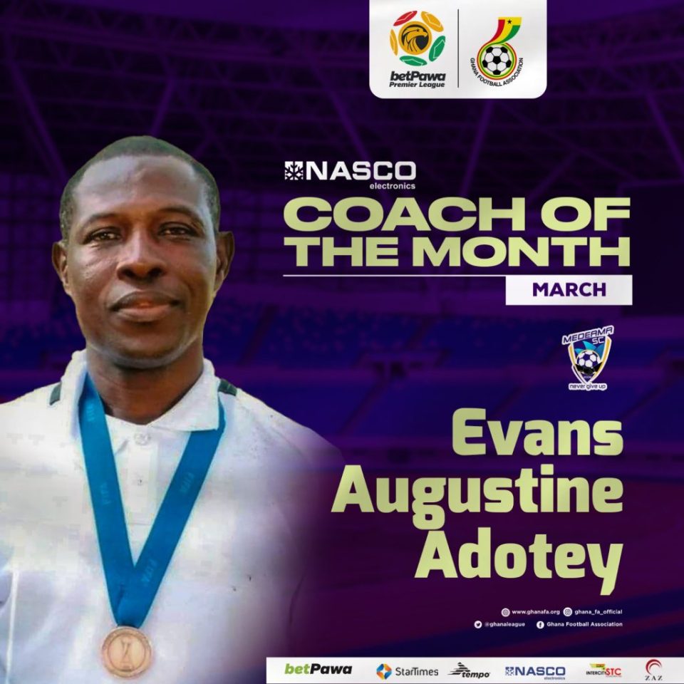 Medeama’s Augustine Evans Adotey named NASCO Coach of the Month for March